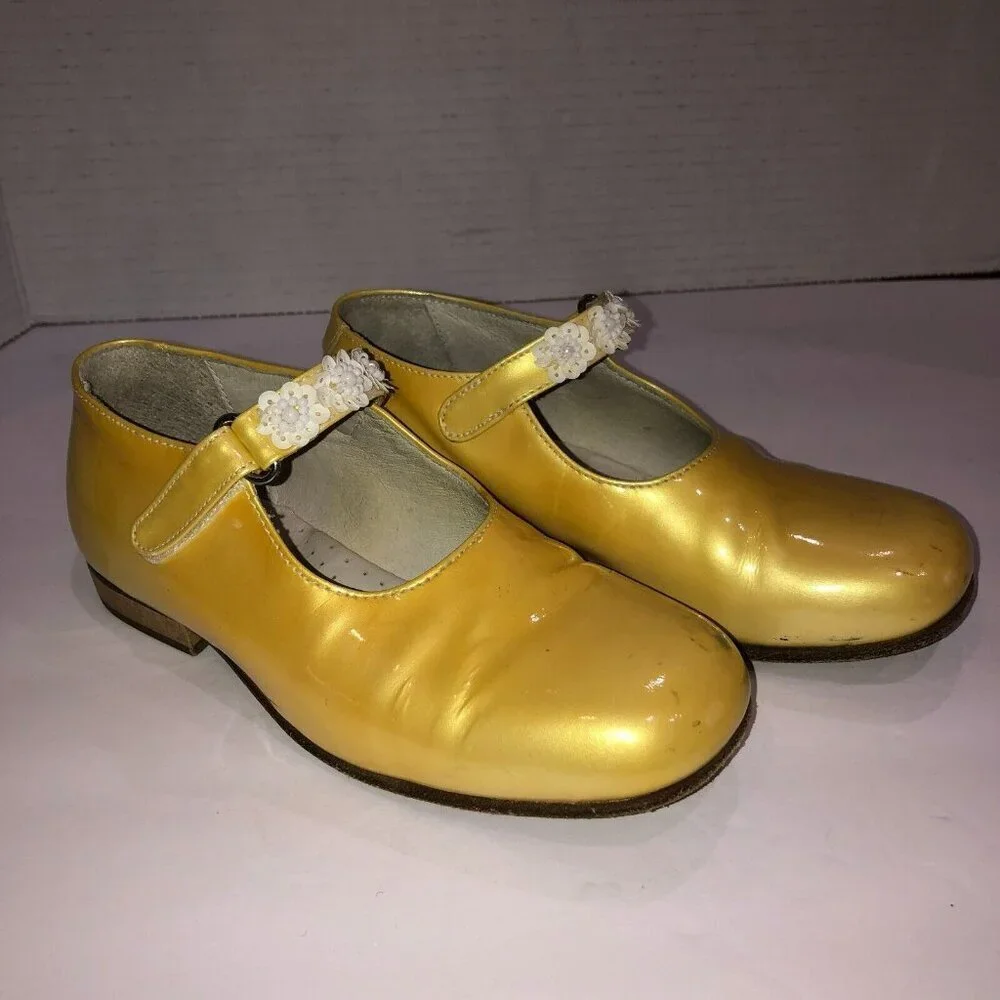 Shoe be Doo US 12 EU 30 Low Gold White Flower Sequins Mary Jane Shoes